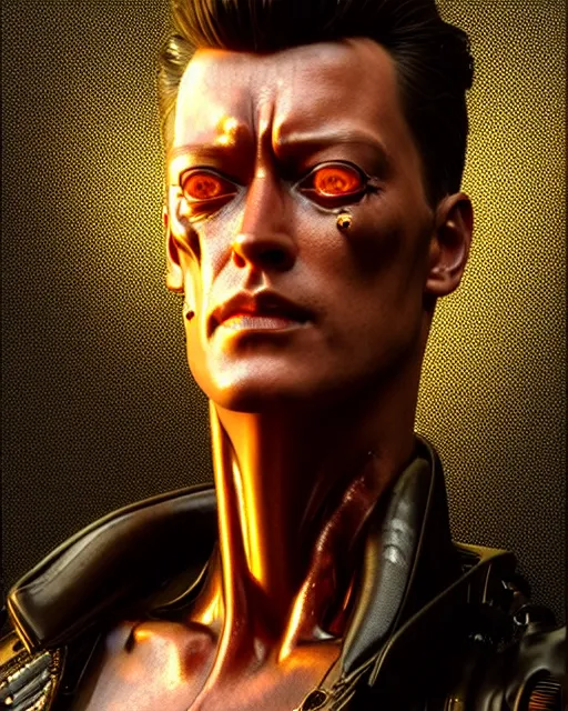 Image similar to steampunk portrait of the t 1 0 0 0 from terminator, au naturel, hyper detailed, digital art, trending in artstation, cinematic lighting, studio quality, smooth render, unreal engine 5 rendered, octane rendered, art style by klimt and nixeu and ian sprigger and wlop and krenz cushart.