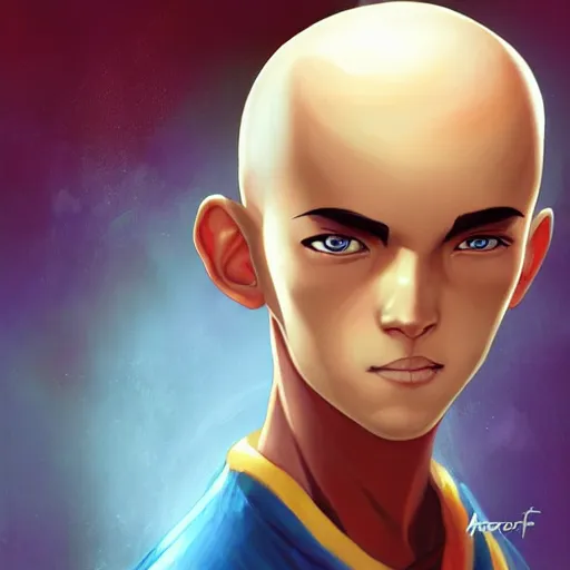 Image similar to Portrait of Aang from Avatar: The Last Airbender, by Charlie Bowater