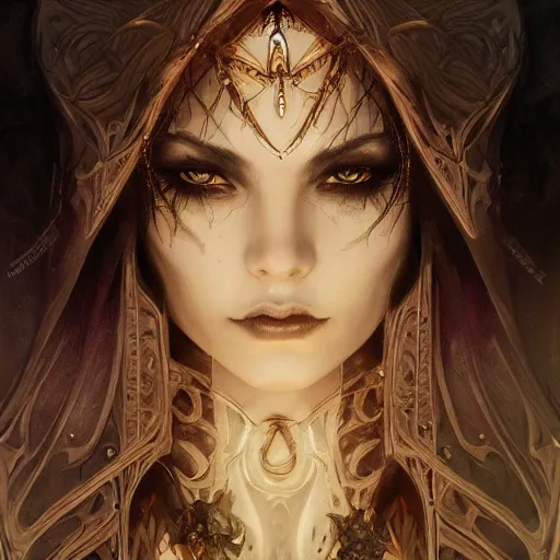 Prompt: photograpic portrait of a pretty dark sorceress, fantasy, ominous, intricate, elegant, highly detailed, digital painting, artstation, concept art, smooth, sharp focus, illustration, art by artgerm and greg rutkowski and alphonse mucha