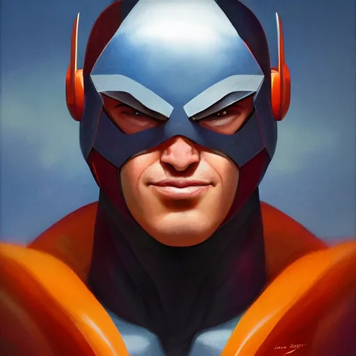 Prompt: omni - man from invincible, nolan grayson, portrait painting, medium shot, asymmetrical, profile picture, organic painting, sunny day, matte painting, bold shapes, hard edges, street art, trending on artstation, by huang guangjian and gil elvgren and ross tran