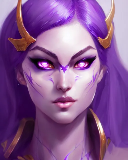 Image similar to character concepta beautiful and strong purple female warrior night elf | | cute - fine - face, pretty face, realistic shaded perfect face, fine details by stanley artgerm lau, wlop, rossdraws, james jean, andrei riabovitchev, marc simonetti, and sakimichan, trending on artstation