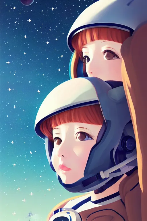 Prompt: portrait of a girl with astronaut helmets by 村 田 莲 尔, cloudy sky background lush landscape ln illustration concept art anime key visual trending 村 田 莲 尔