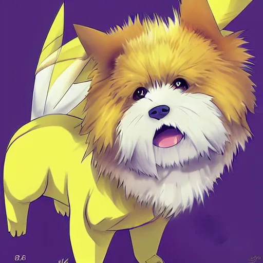 Prompt: A hybrid of ((pikachu)) and a blond terrier!!!!! anime art, pokemon, digital art, detailed, award winning