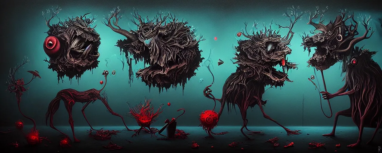 Image similar to whimsical alchemical creatures, surreal dark uncanny painting by ronny khalil