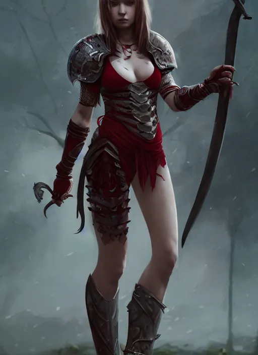 Prompt: full body portrait of a barefoot slavic female vampire warrior by guweiz, realistic human feet, barefoot, crimson heavy armor, two - handed sword, lithe, athletic, face, beautiful face, detailed, historical plate armor, anatomically accurate, guweiz, z. w. gu on artstation, 4 k.