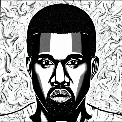 Image similar to manga panel of kanye west in the style of junji ito, 8 k, 4 k, masterpiece, trending on artstation