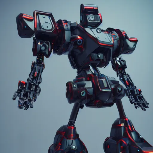 Image similar to a cybertronic mecha-robot, mech, machinary, turrets, leds, high detail, sharp, studio, digital art, octane render, redshift, blender-hard-surface, cinema-4d, houdini-hard-surface, machin3, mx2