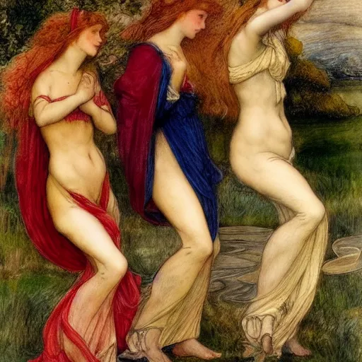 Prompt: the three graces dancing, pre raphaelite, watercolors, cinematic, intricate details