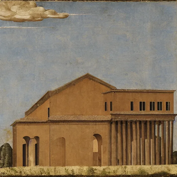 Prompt: a building in a serene landscape, by giotto