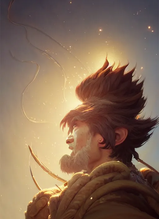 Prompt: Highly detailed portrait of Sun Wukong, Stephen Bliss, unreal engine, fantasy art by Greg Rutkowski, Loish, Rhads, ferdinand knab, Makoto Shinkai and Lois van baarle, ilya kuvshinov, rossdraws, Tom Bagshaw, alphonse mucha, global illumination, radiant light, detailed and intricate environment