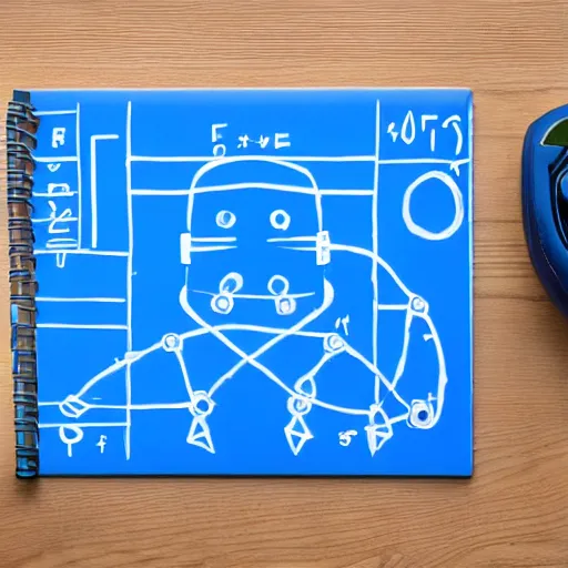 Image similar to A robot solving partial differential equations on a blue board