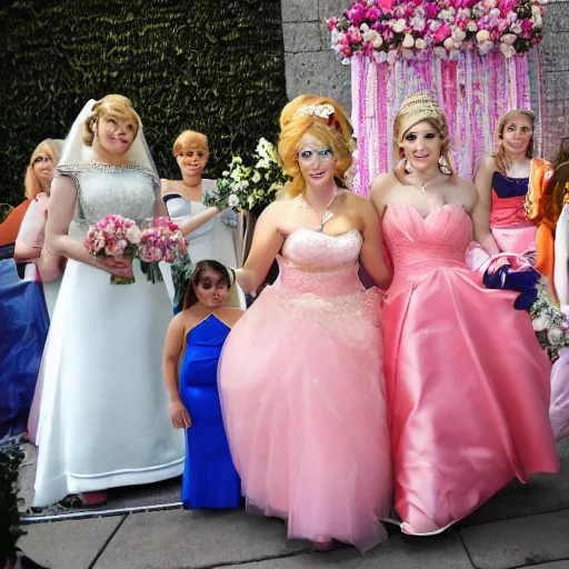 Image similar to the lesbian wedding of princess peach and princess zelda, photo, photograph, circa 2 0 1 4, wedding photo