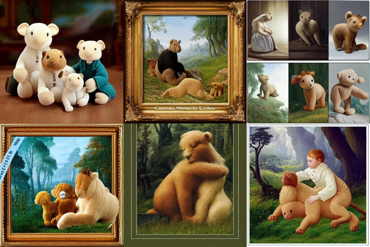 Prompt: 3 d precious moments plush animal, master painter and art style of caspar david friedrich and philipp otto runge