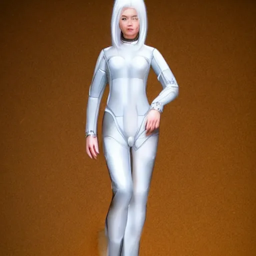 Prompt: beautiful white haired woman dressed in see through space suit in the style of zezhou chen highly detailed, smooth, sharp focus