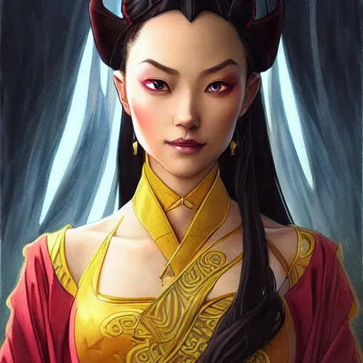 Image similar to Princess Azula from Avatar The Last Airbender, D&D, fantasy, intricate, elegant, highly detailed, digital painting, artstation, concept art, matte, sharp focus, illustration, art by Artgerm and Greg Rutkowski and Alphonse Mucha