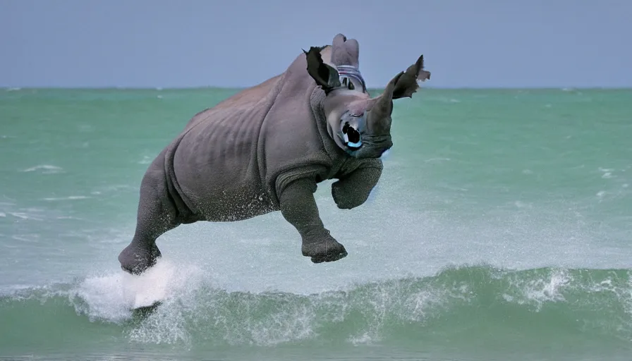 Image similar to A Rhino Surfing in the Sea