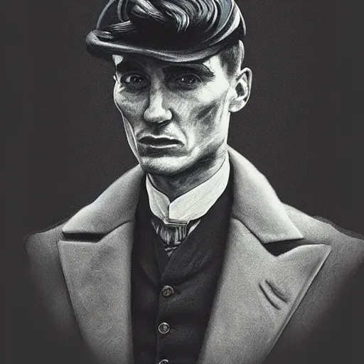 Image similar to a portrait of thomas shelby from the peaky blinders in front of atlantis, in the style of Benjamin Bader, sharp, highly detailed, realistic face, digital art, epic, fantasy, artstation