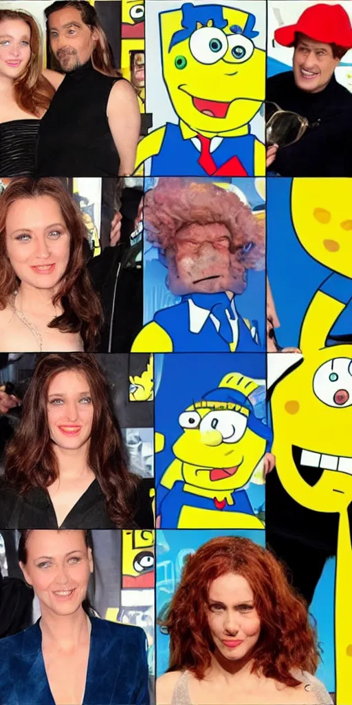 Image similar to Cinema celebrities looking like sponge bob.