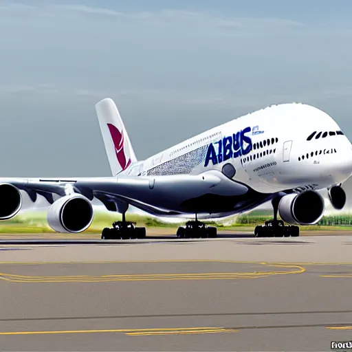 Image similar to Airbus A380 with 10 engines at the airport during daytime real image , photorealistic