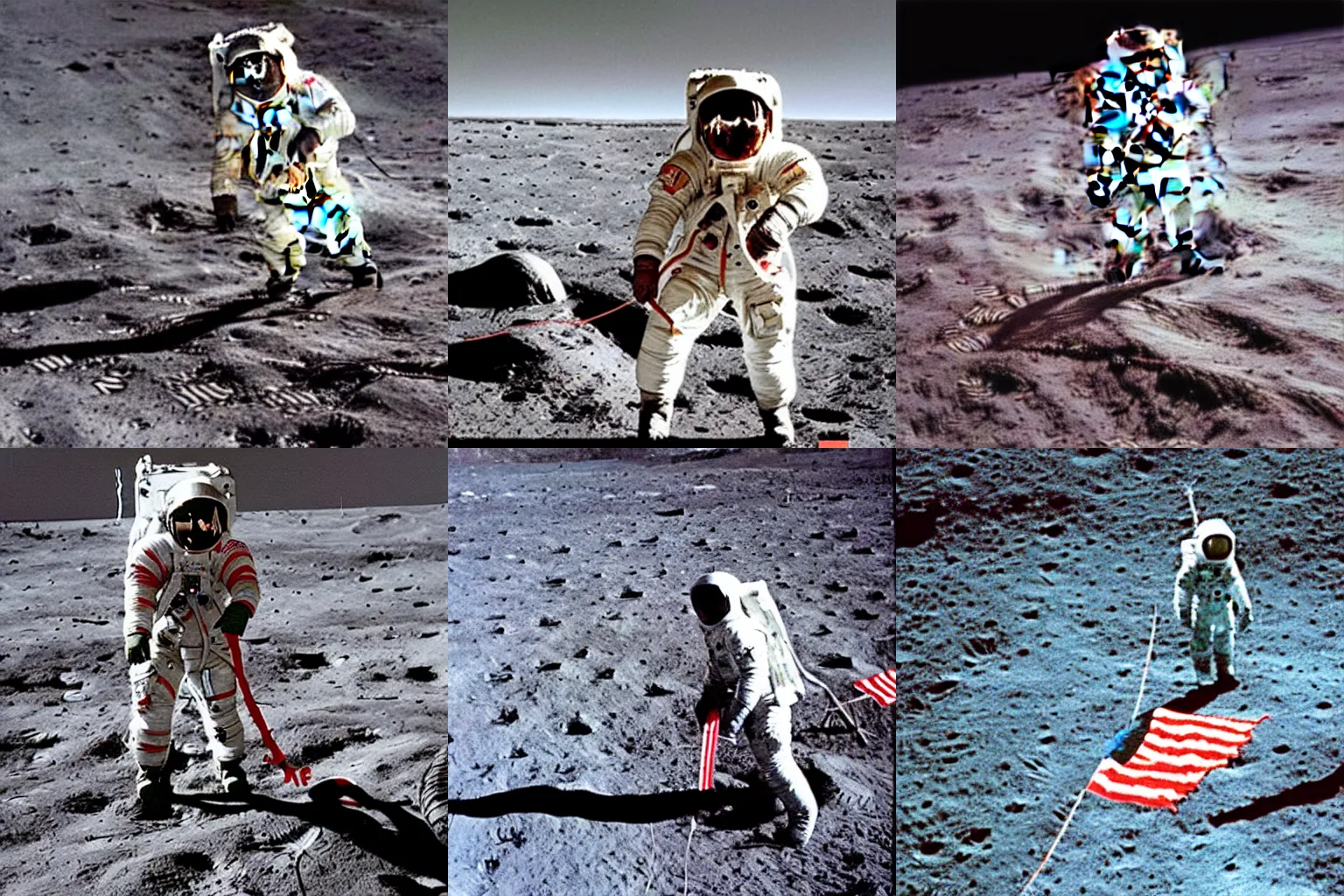 Prompt: cosmonaut planting the ussr flag on the moon, archive photo