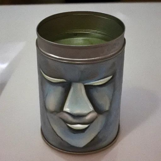 Prompt: a tin can with a face