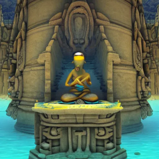 Prompt: underwater temple, underwater monk