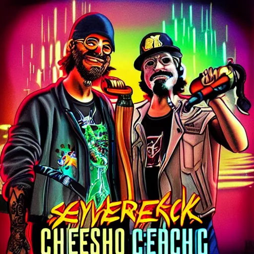 Prompt: cyberpunk cheech and chong