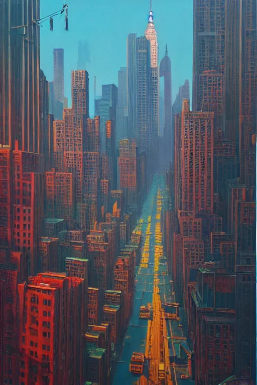 Prompt: downtown new york city in a redwood solar punk vision, oil on canvas by klaus burgle, simon stalenhag, ultra - realistic 3 d depth shading