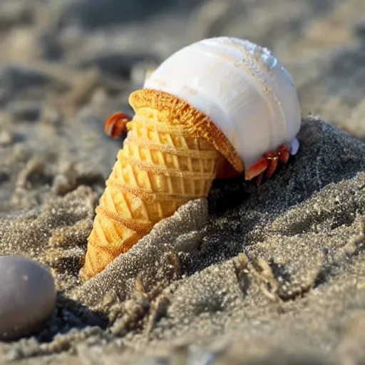 Image similar to donald trump, crying in a beach resort becase his ice cream cone fell on the sand. Hermit crabs surround the cone. Realistic, detailed, photorealistic.