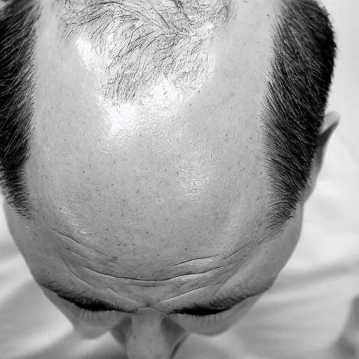 Prompt: top down view of a bald man ’ s remaining hair in a triangle shape