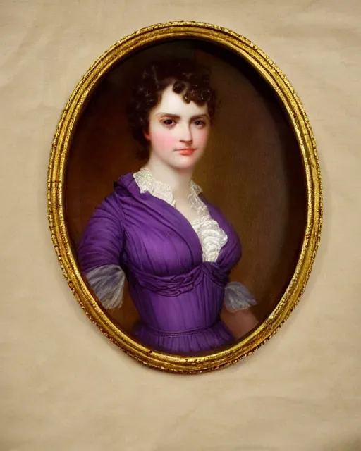 Image similar to regency portrait en buste of annasophia robb violet beauregarde leslie burke by Hughes Merle, by Pierre Auguste Cot, perfectly detailed eyes, realistic fabric, abundant detail