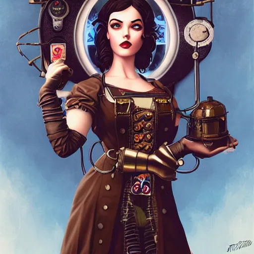 Image similar to Lofi Steampunk Bioshock portrait, Pixar style, by Tristan Eaton Stanley Artgerm and Tom Bagshaw.