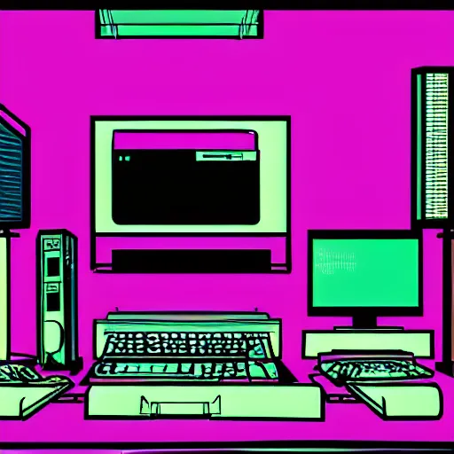 Image similar to a computer from the 9 0 s in the style of vaporwave