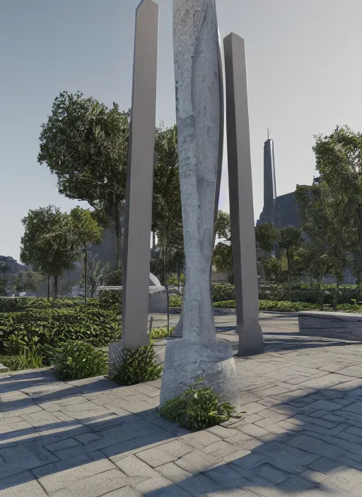 Image similar to highly detailed realistic architecture 3 d render of a stele in frank gahry style standing near a highway, archdaily, made in unreal engine 4 octane render