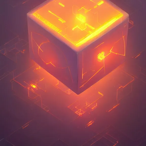 Image similar to mysterious glowing cube with strange markings etched onto its surface, hovering in midair, by sylvain sarrailh, rossdraws, ambient light, ultra detailed, fantasy artwork, 8 k, volumetric lighting, trending on artstation, award winning, beautiful scenery, very beautiful.