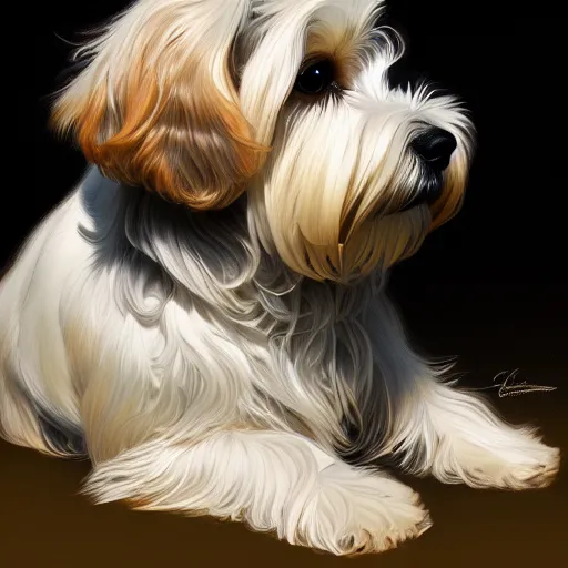 Image similar to beautiful detailed picture of a havanese dog, radiant light, art nouveau, intricate, elegant, highly detailed, my rendition, digital painting, artstation, concept art, smooth, sharp focus, illustration, art by artgerm and greg rutkowski and alphonse mucha