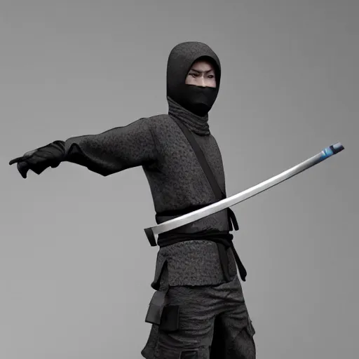 Prompt: photo realistic ninja with a katana smoking cigarette ambient occlusion hyper realistic, 4 k