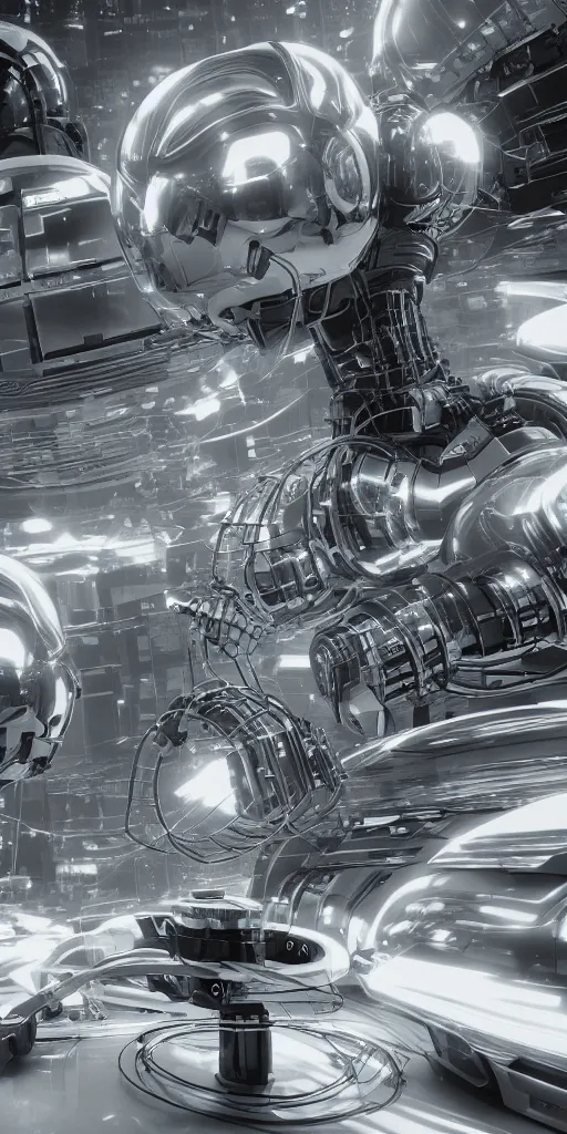 Prompt: the flow of time. octane render. 8 k. robots are taking over. monochrome. cinematic.