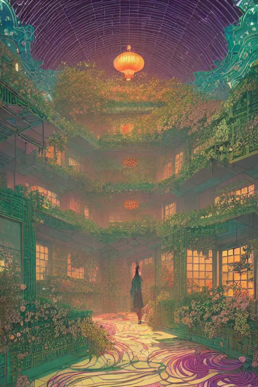 Prompt: a beautiful hyperdetailed matte illustration victo ngai cyberpunk style of absolutely beautiful blooming flower house, from china, perfectly shaded, atmospheric lighting, style of studio ghibli, makoto shinkai, raphael lacoste, louis comfort tiffany, artgerm, james jean, ross tran, chinese style