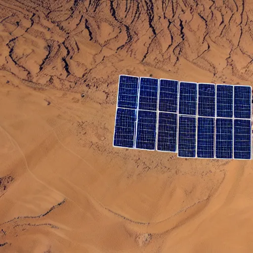 Prompt: hyperrealistic aerial photograph of 2 3 rd century solar harvesting technology shown in a desert