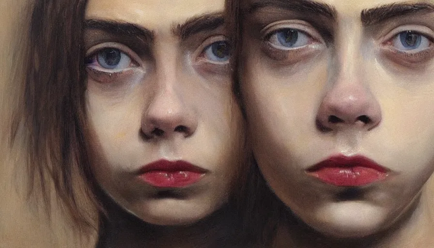 Image similar to painting by borremans, cara delevingne, detailed, stunning