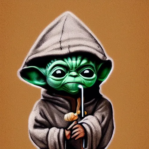 Prompt: digital illustion of baby yoda in a grateful dead hooded sweatshirt, smoking a hookah, deviantArt, artstation, artstation hq, hd, 4k resolution