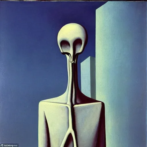 Image similar to significantly tall skinny monster with very long legs, curved in shape, by most famous surreal artist