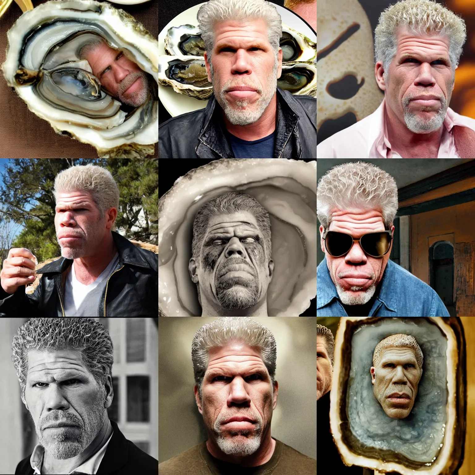 Image similar to ron perlman's head in a oyster