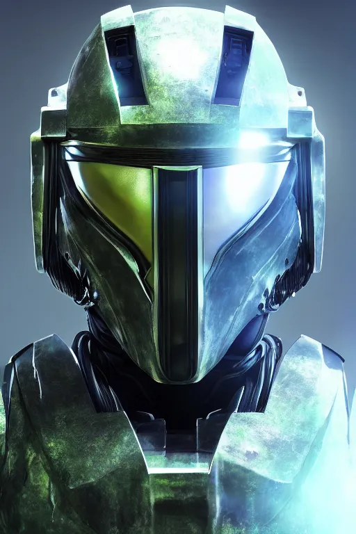 Image similar to robot ninja mask helmet halo master chief radiating a glowing aura global illumination ray tracing hdr fanart arstation by ian pesty and katarzyna da „ bek - chmiel