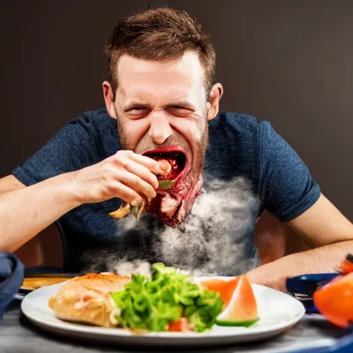 Image similar to man being devoured by his bloodthirsty dinner