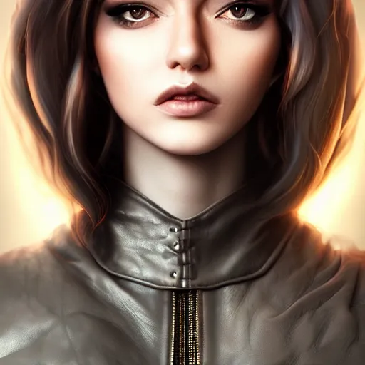 Prompt: a beautiful detailed 3 d matte portrait of sanna marin, by artgerm, leather jacket, fantasy, volumetric lighting, high details