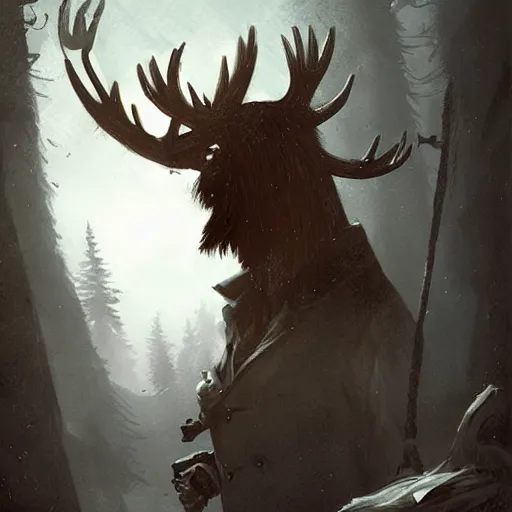 Image similar to hairy pirate with moose head by greg rutkowski