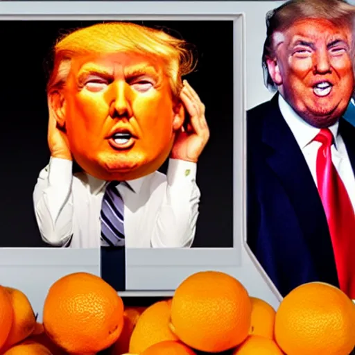 Image similar to donald trump with an head made out of oranges