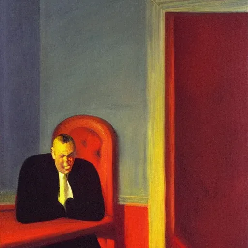 Image similar to devil boss in hell, oil painting by edward hopper